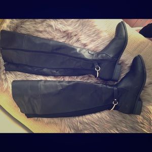 Black leather over the knee boots